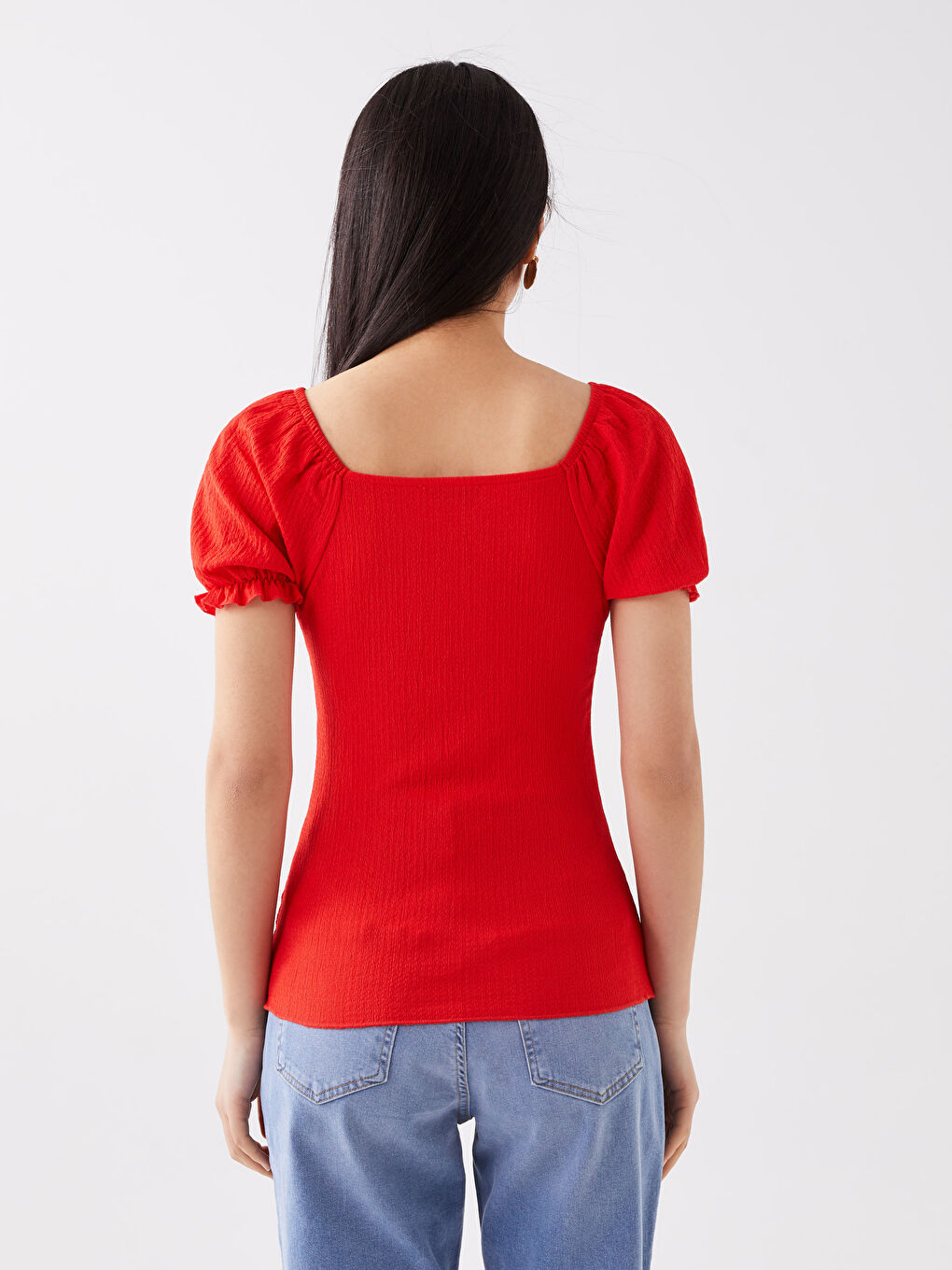 T-shirt Uni à Manches Courtes pour Femmes avec Encolure en U-4