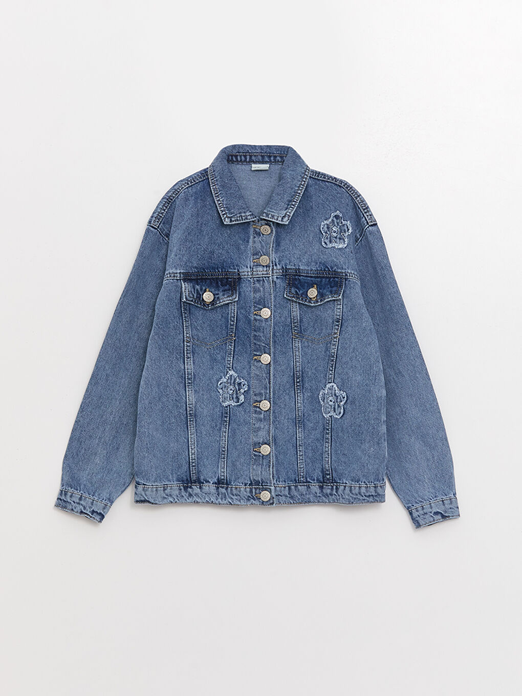 Қыздарға арналған жағалы мойын кестеленген джинс күртеше