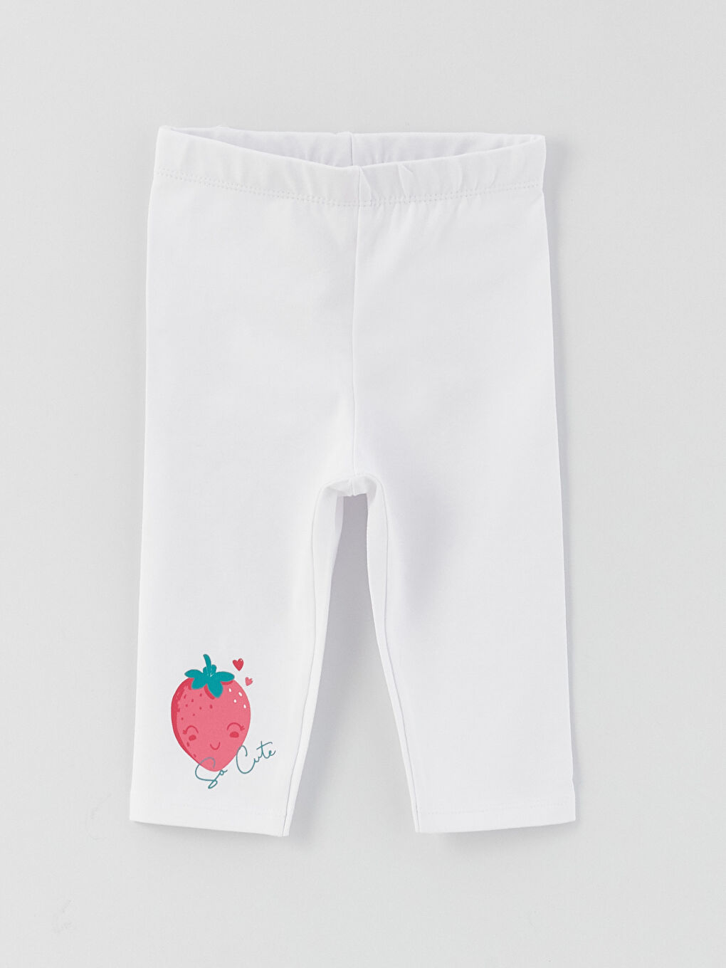 Beyaz Beli Lastikli Baskılı Kız Bebek Tayt