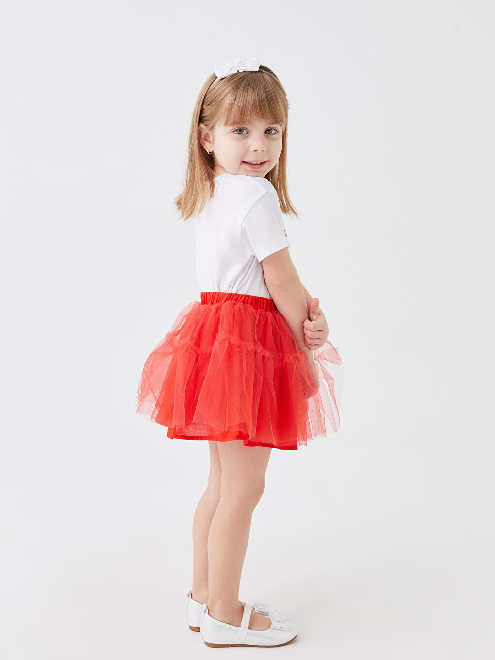 Beyaz Bisiklet Yaka Kısa Kollu Atatürk Baskılı Kız Bebek Tişört-4