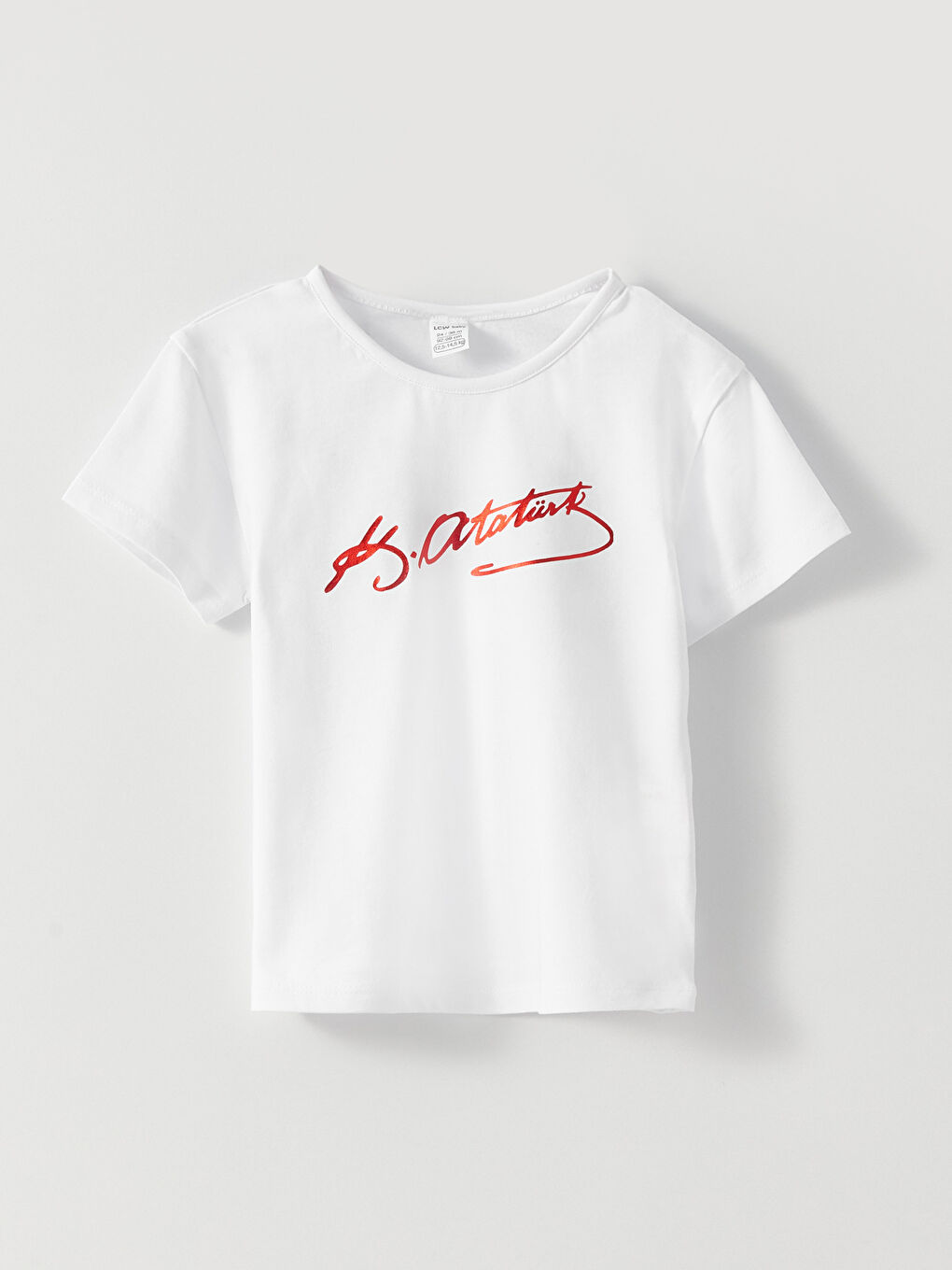 Beyaz Bisiklet Yaka Kısa Kollu Atatürk Baskılı Kız Bebek Tişört-5