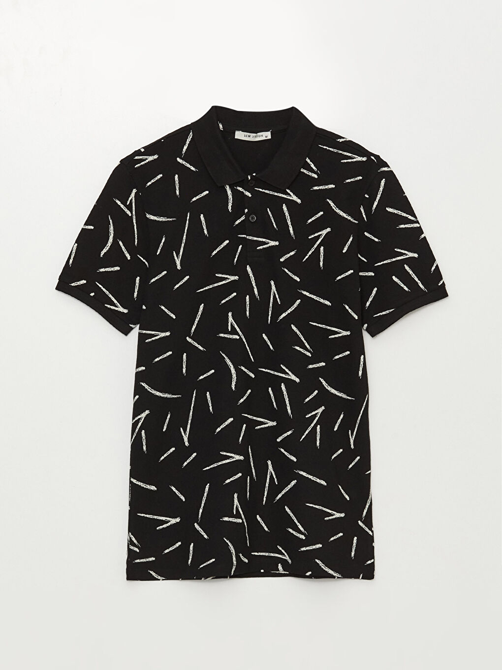 Siyah Polo Yaka Kısa Kollu Desenli Erkek Tişört-6