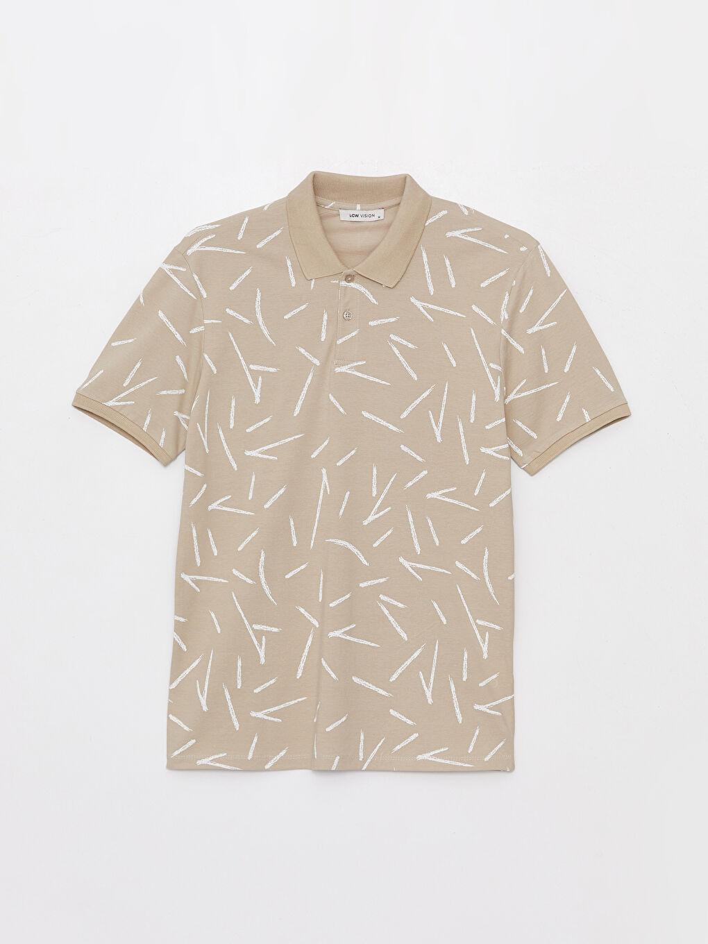 Bej Polo Yaka Kısa Kollu Desenli Erkek Tişört-5