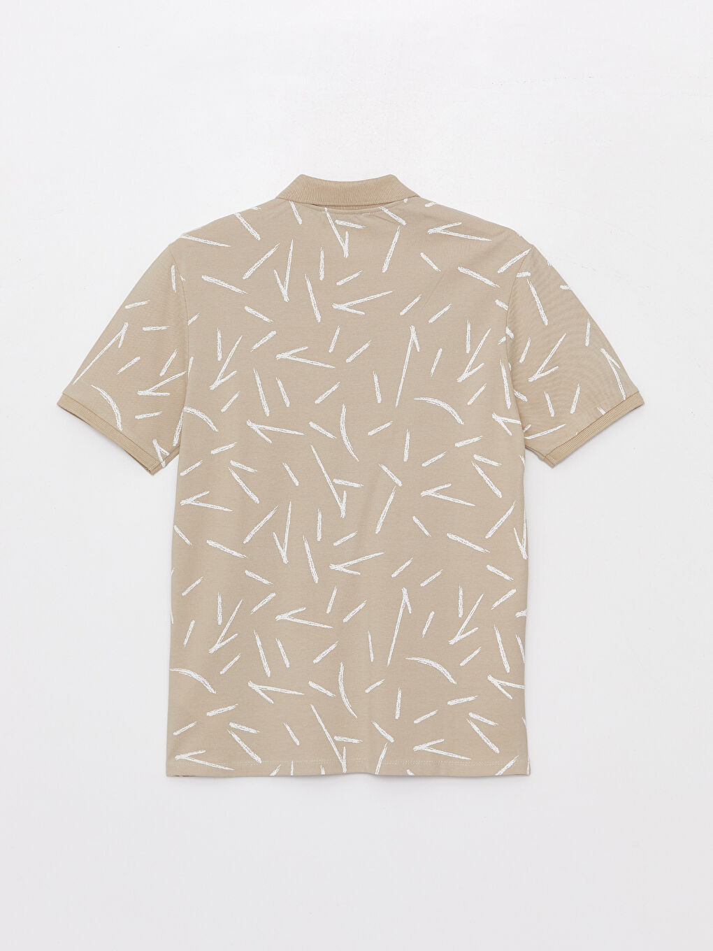 Bej Polo Yaka Kısa Kollu Desenli Erkek Tişört-6