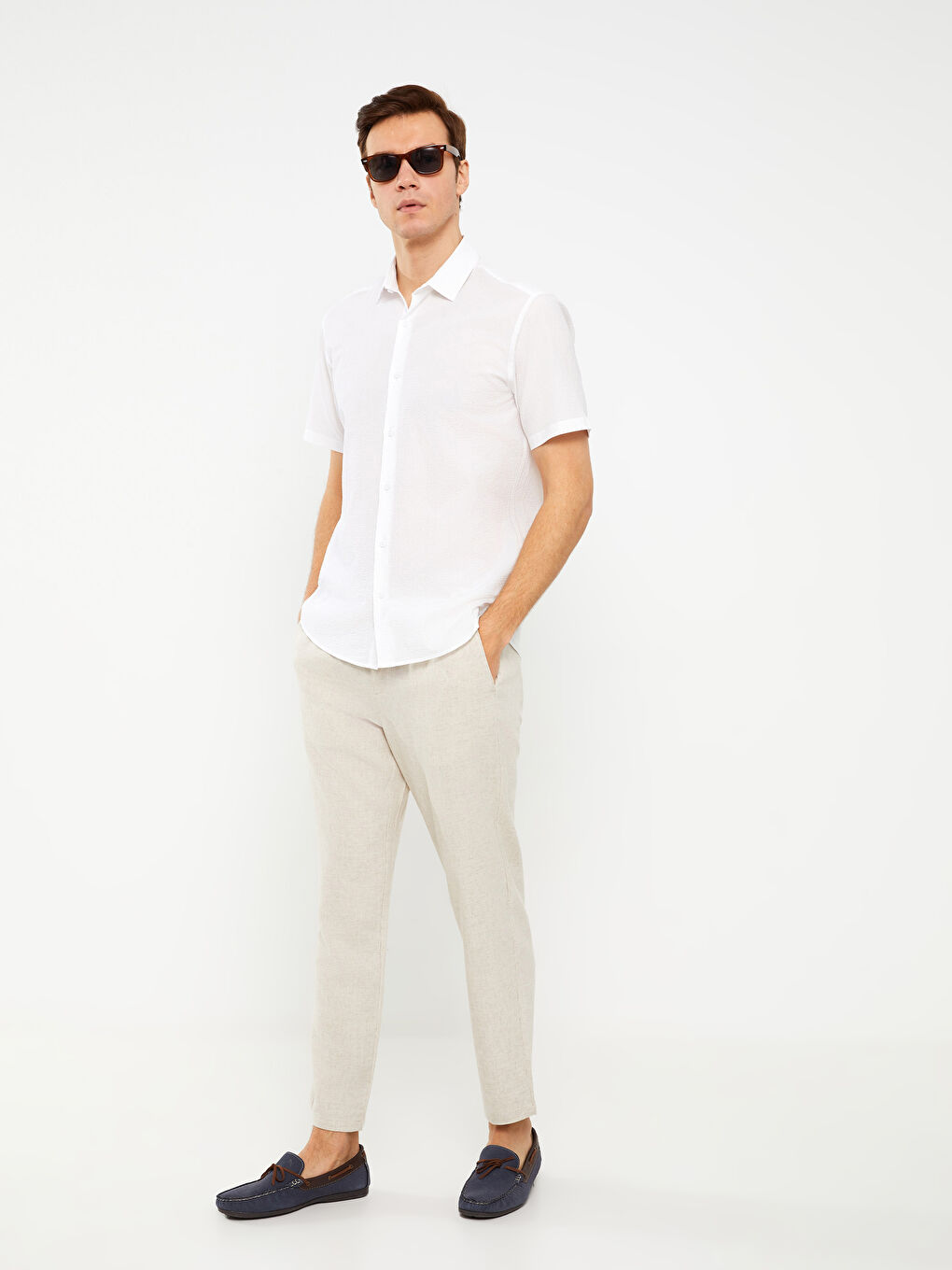 Beyaz Regular Fit Kısa Kollu Erkek Gömlek-2