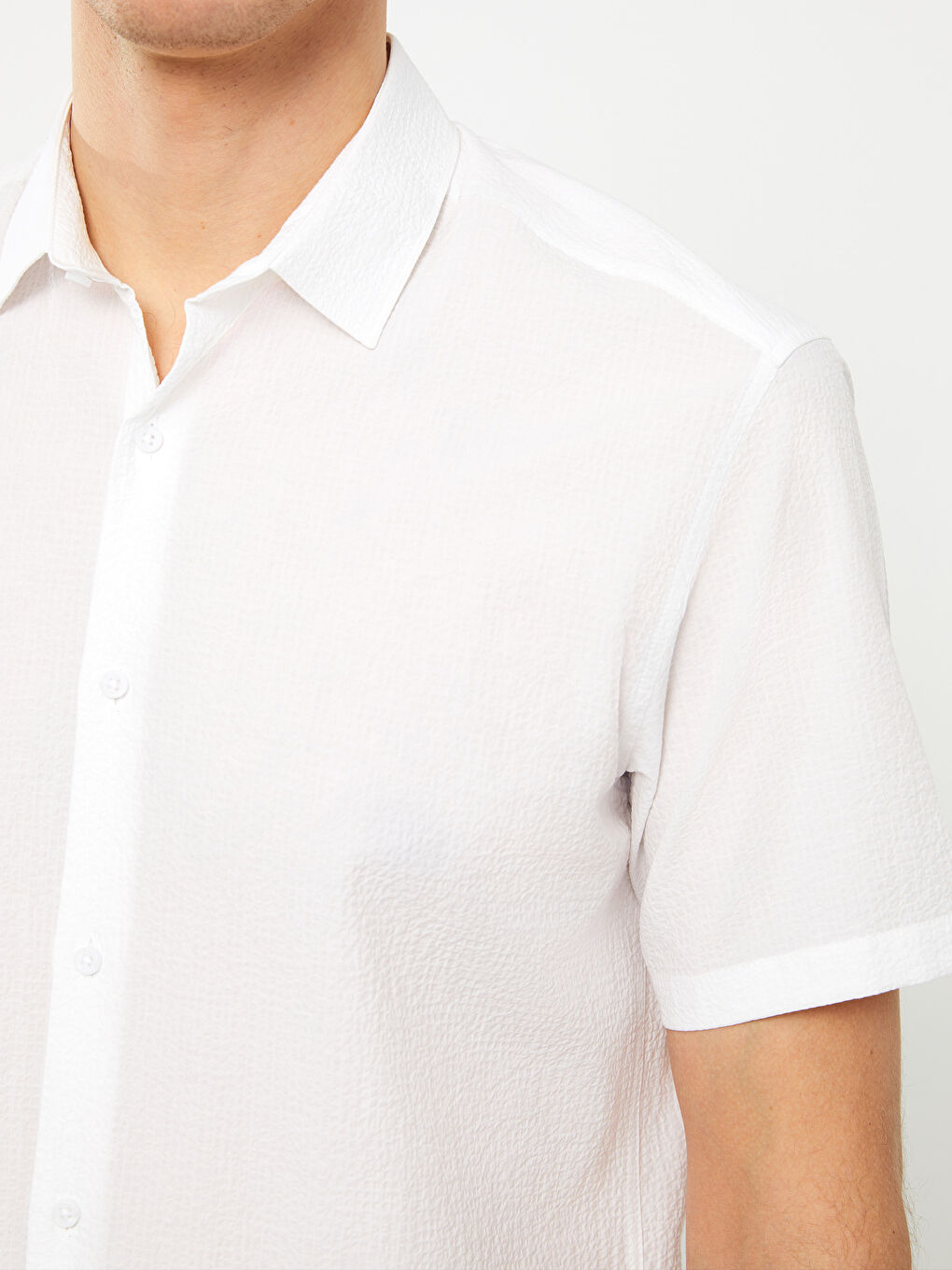 Beyaz Regular Fit Kısa Kollu Erkek Gömlek-3