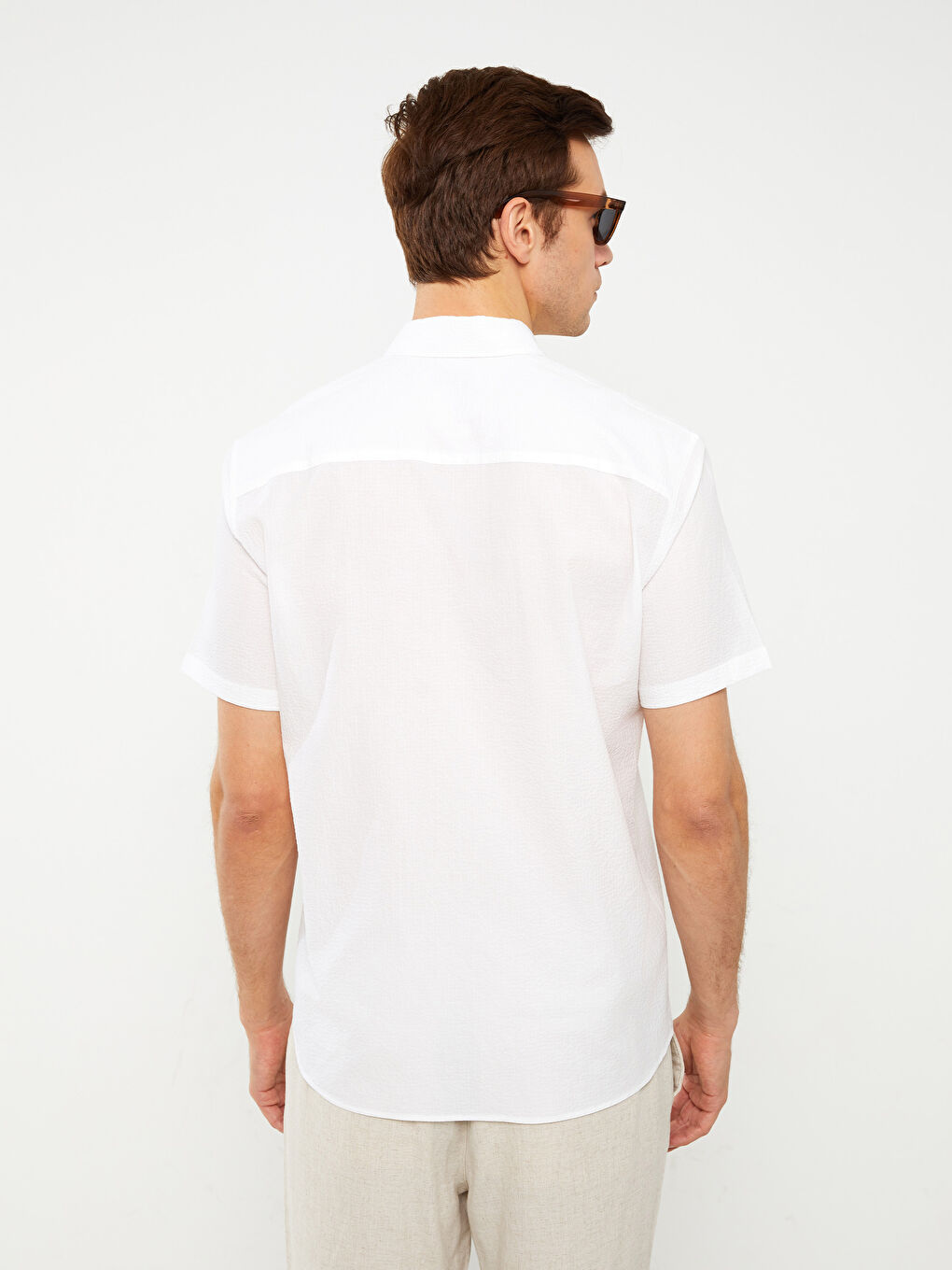 Beyaz Regular Fit Kısa Kollu Erkek Gömlek-4