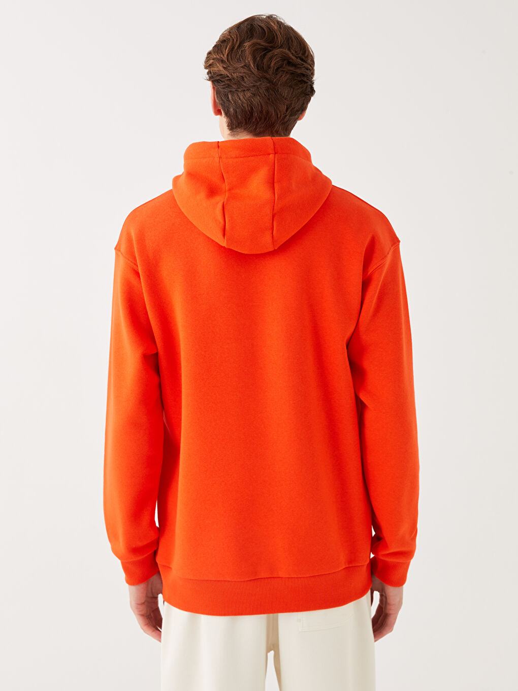 Turuncu Uzun Kollu Baskılı Erkek Kalın Hoodie-1