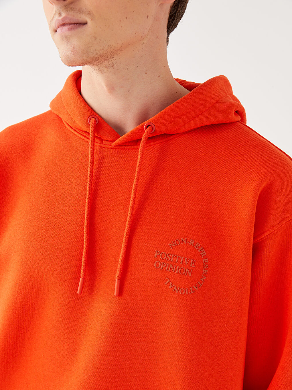 Turuncu Uzun Kollu Baskılı Erkek Kalın Hoodie-2
