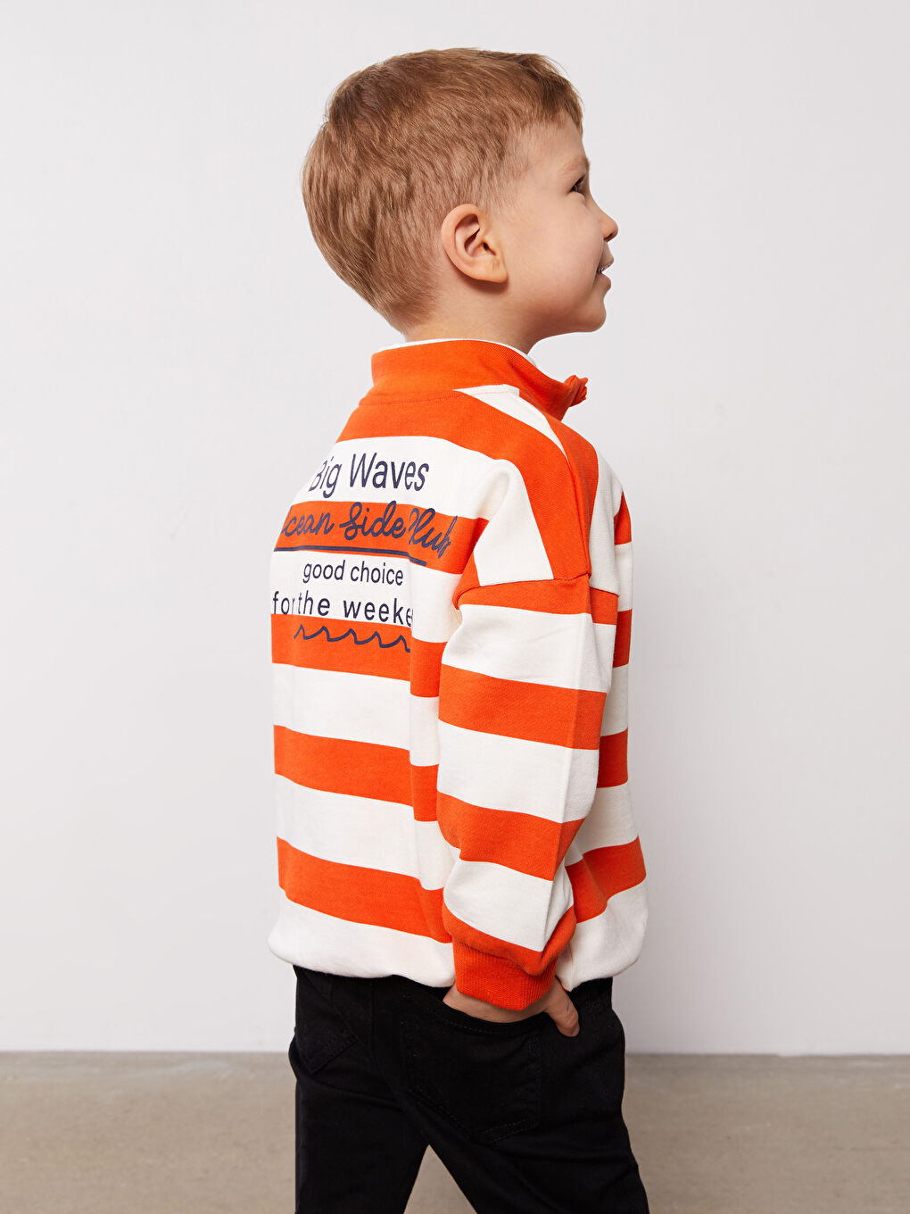 Hanorac Bebeluși Băieți Vărgat cu Mânecă Lungă și Guler Tip Pâlnie-1