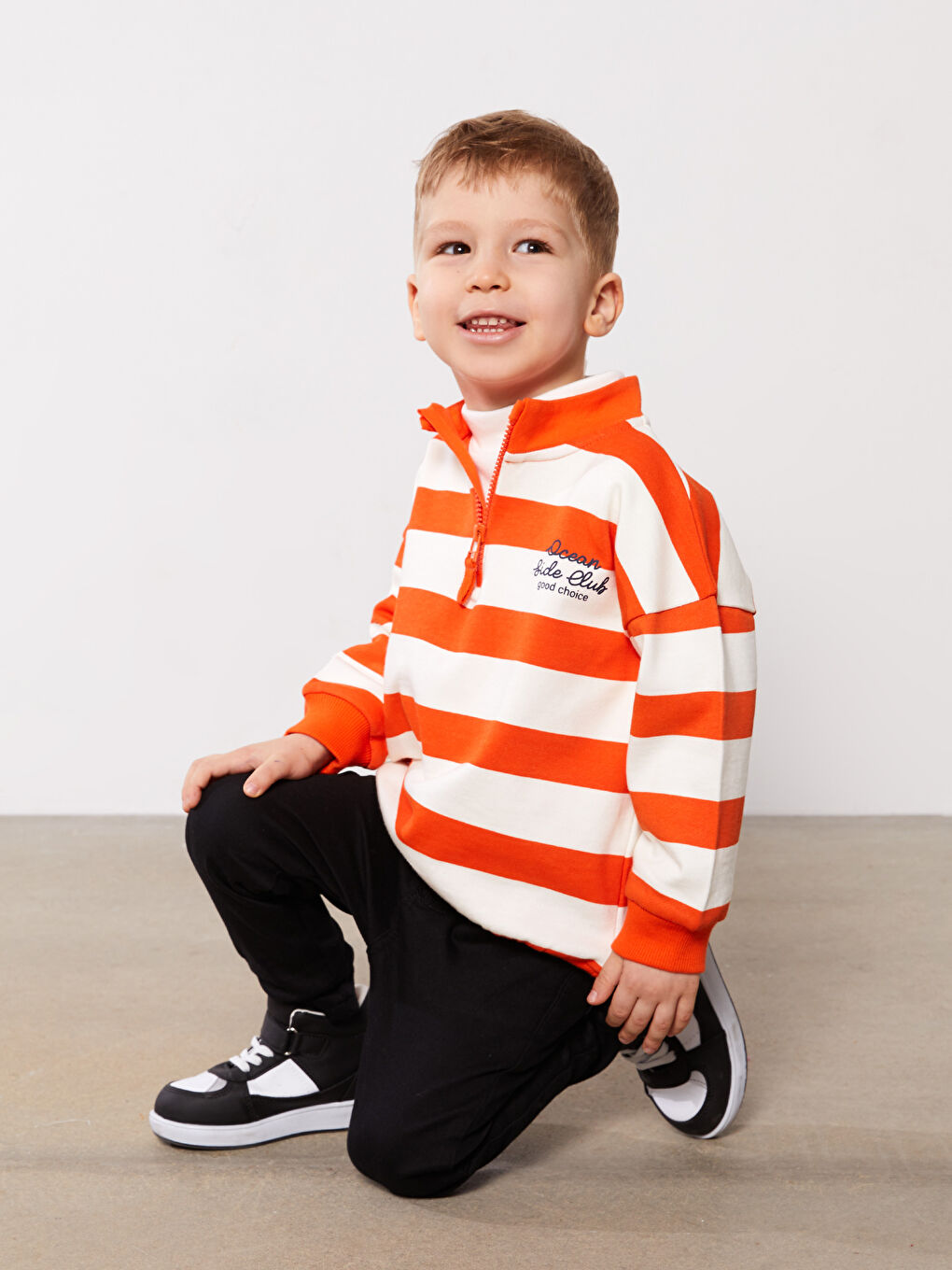 Hanorac Bebeluși Băieți Vărgat cu Mânecă Lungă și Guler Tip Pâlnie