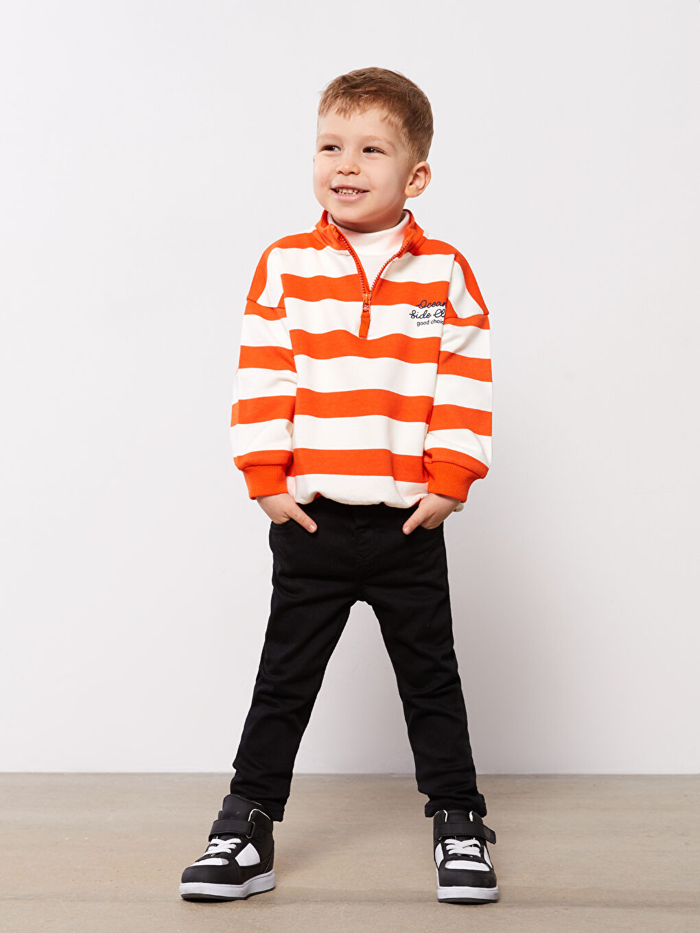 Hanorac Bebeluși Băieți Vărgat cu Mânecă Lungă și Guler Tip Pâlnie-2