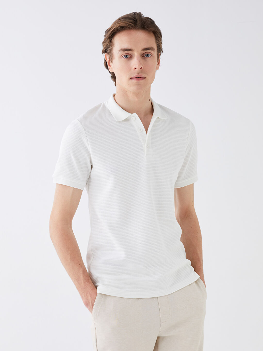 Ekru Polo Yaka Kısa Kollu Erkek Tişört