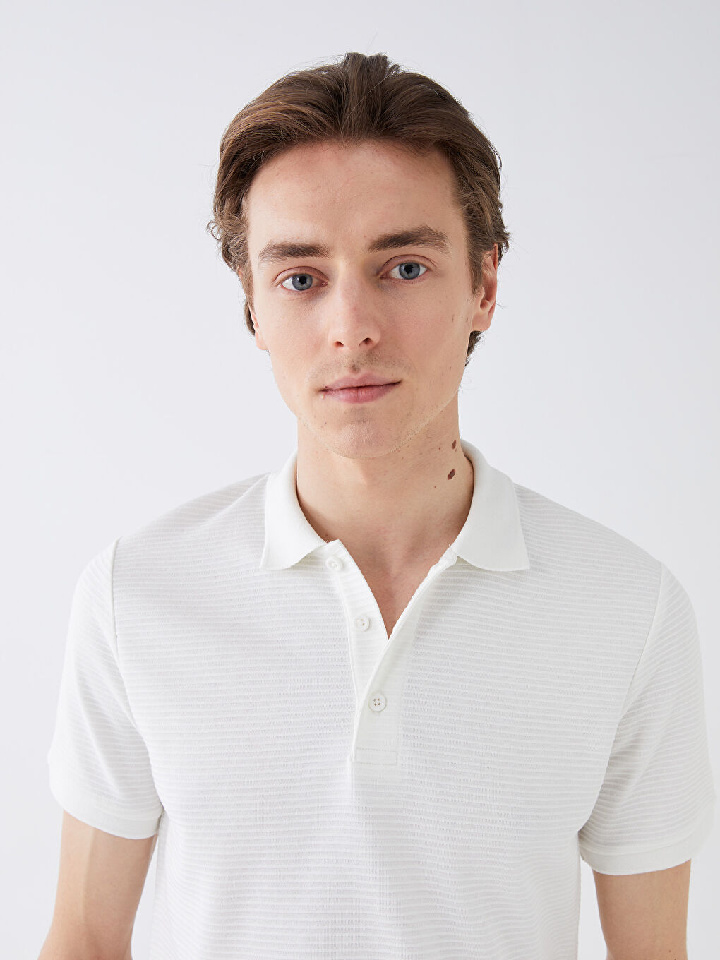 Ekru Polo Yaka Kısa Kollu Erkek Tişört-1