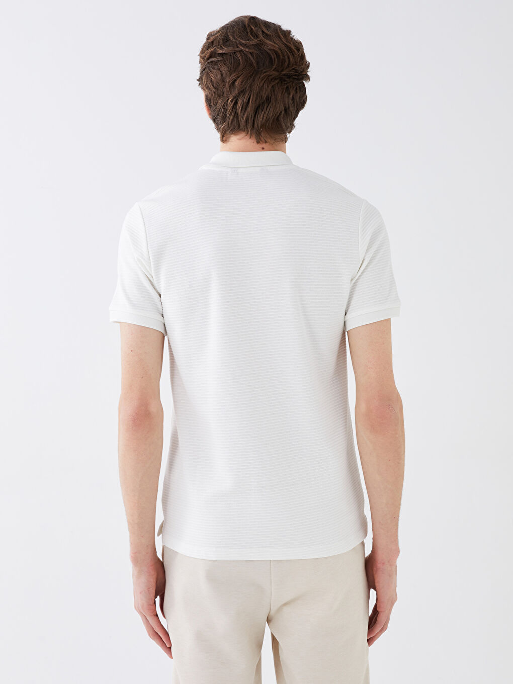Ekru Polo Yaka Kısa Kollu Erkek Tişört-4