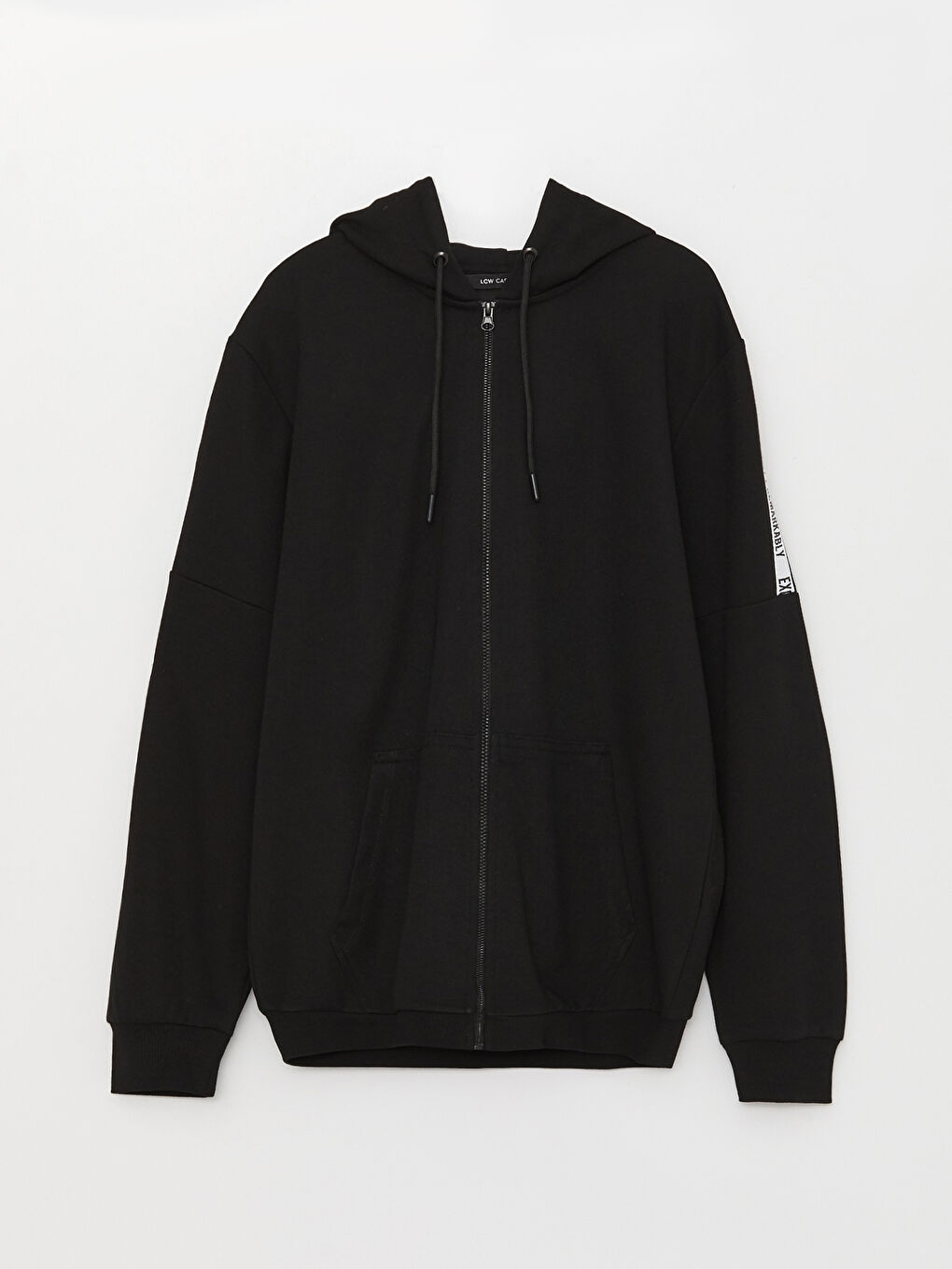 Siyah Kapüşonlu Uzun Kollu Baskılı Erkek Spor Hırka-5