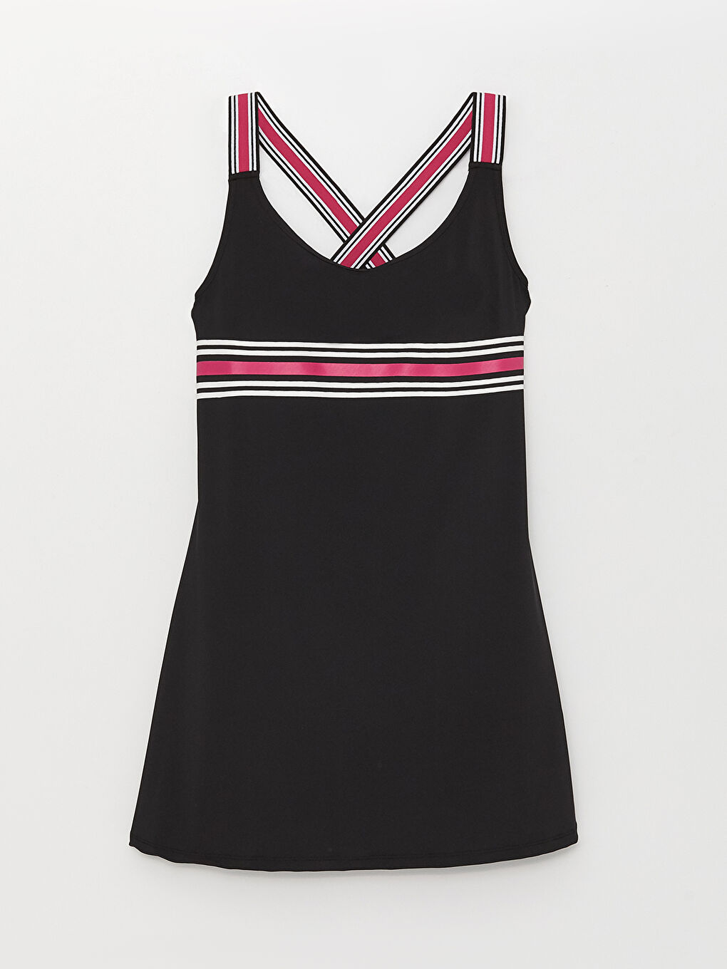 ملابس سباحة مخططة بياقة على شكل حرف U مع تنورة للسيدات-5