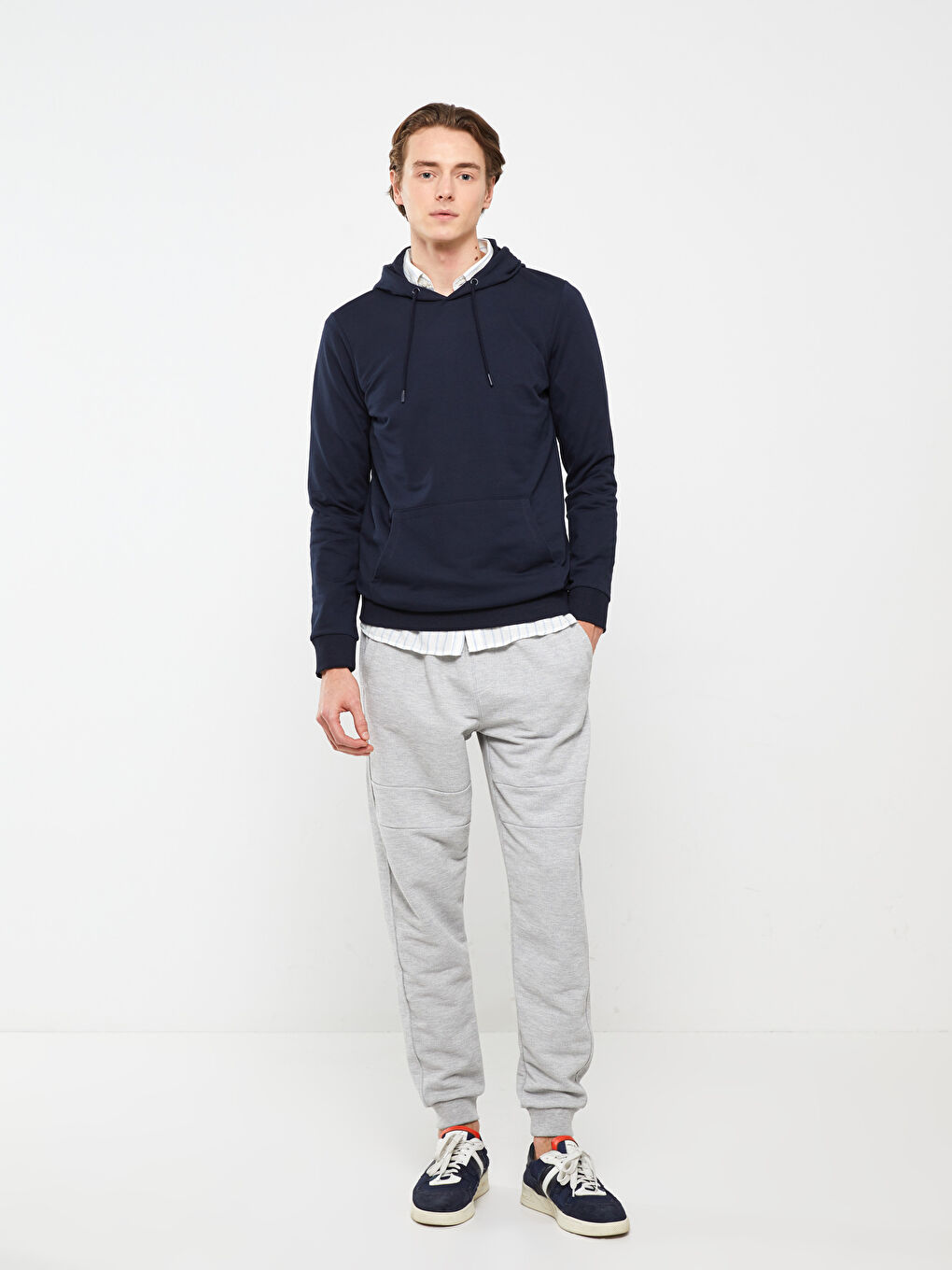 Lacivert Uzun Kollu Erkek Hoodie-1