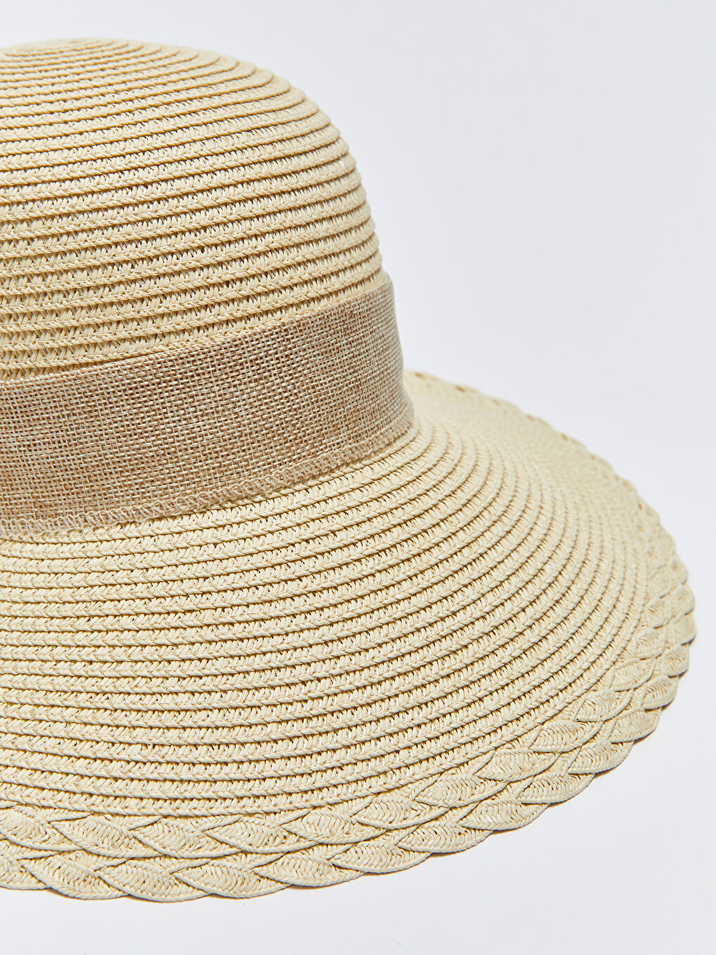 Bej Biyeli Kadın Hasır Fötr Şapka-5