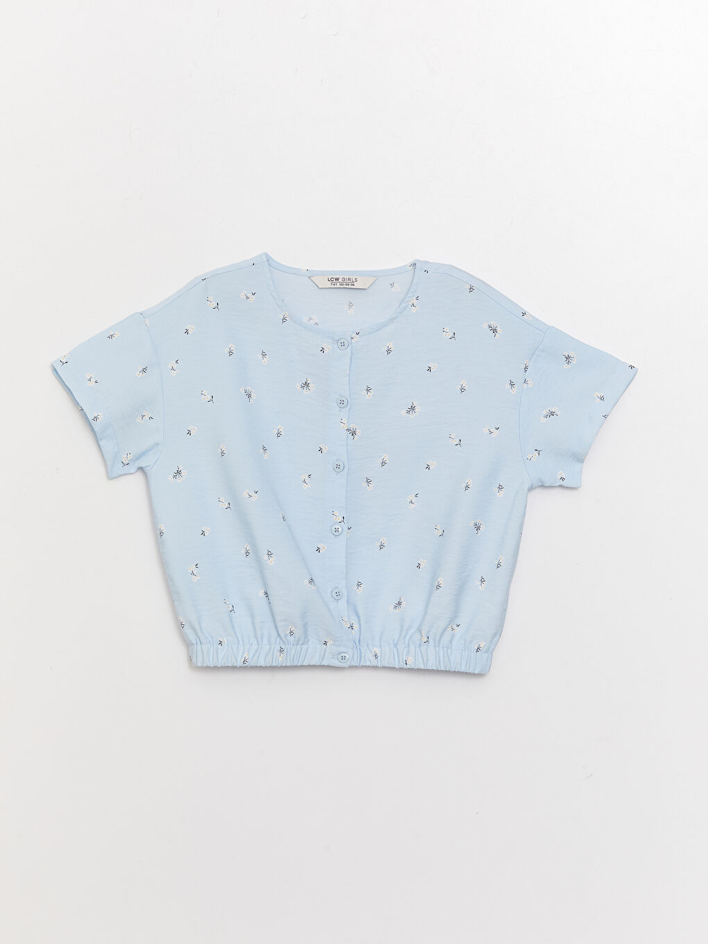 Crew Neck Patterned Short Sleeve Girls' Blouse