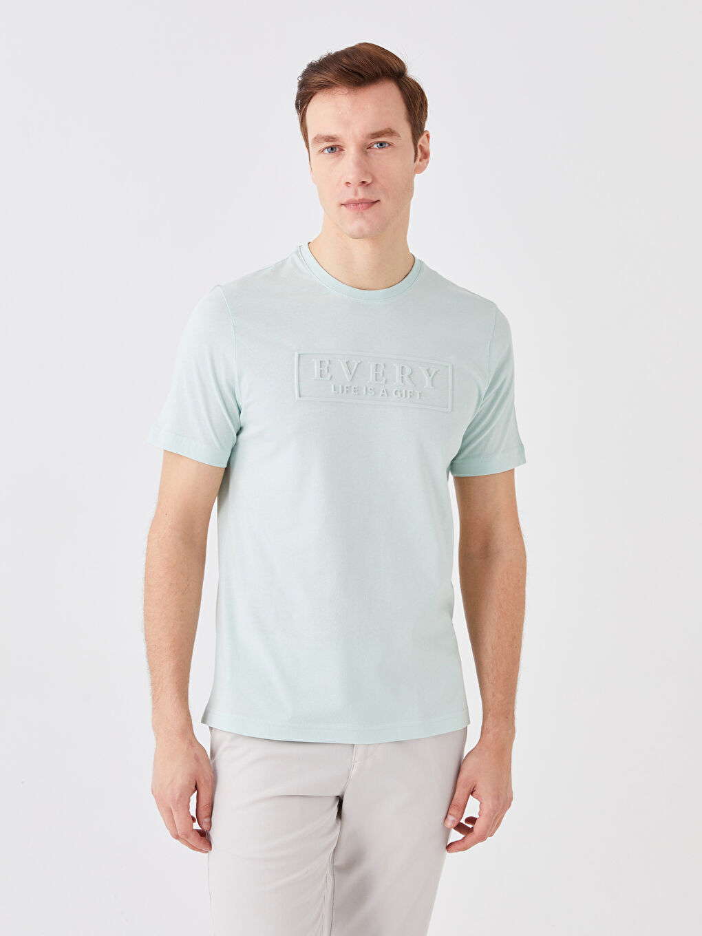 Yeşil Bisiklet Yaka Penye Erkek Tişört-1