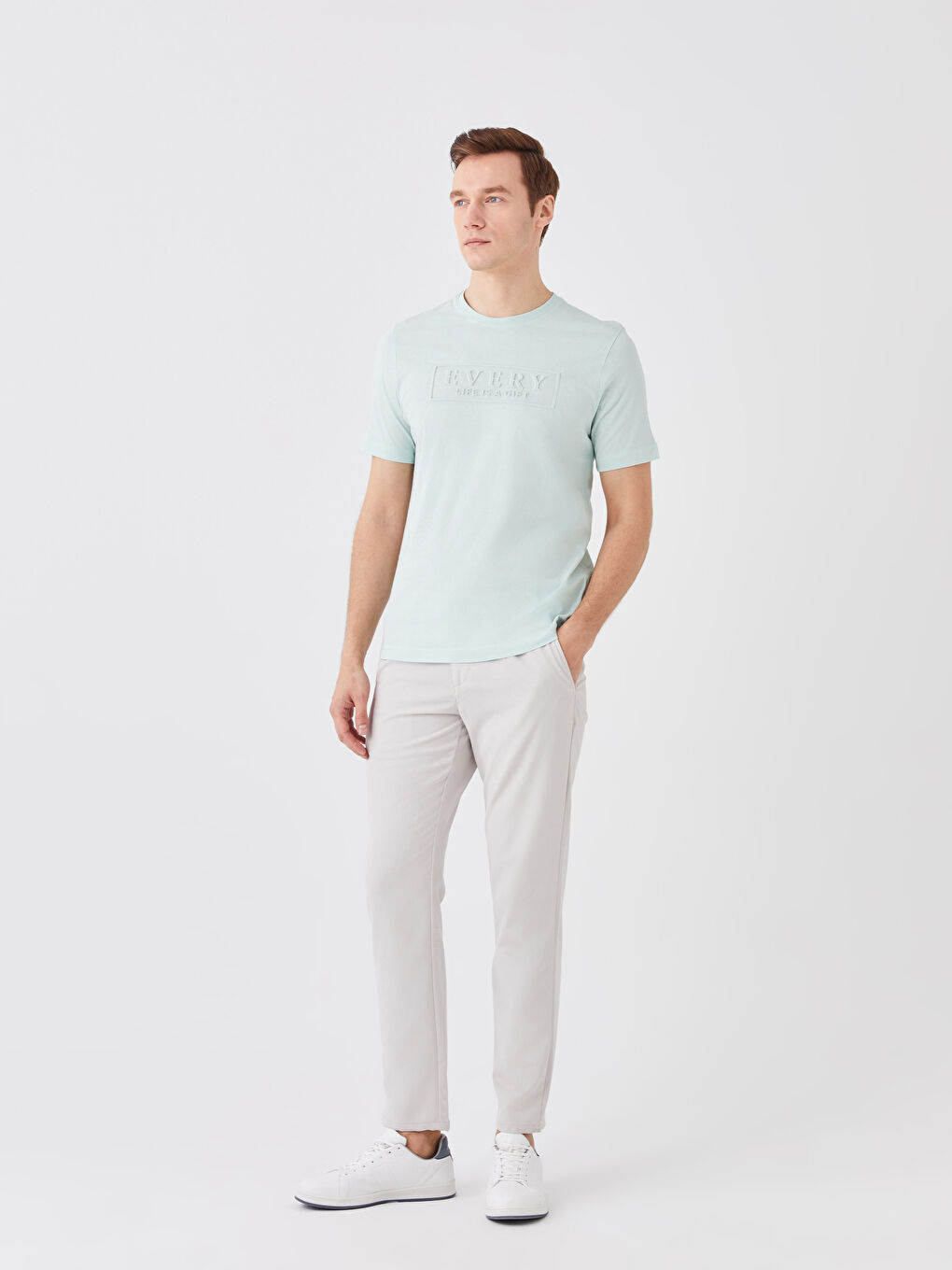 Yeşil Bisiklet Yaka Penye Erkek Tişört-2