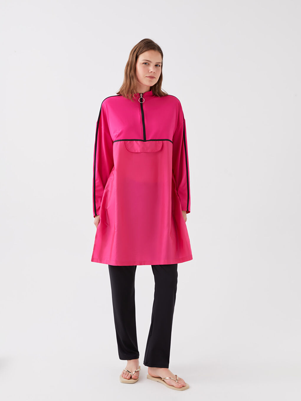 Siyah Kadın Beli Lastikli Düz Tesettür Mayo Altı