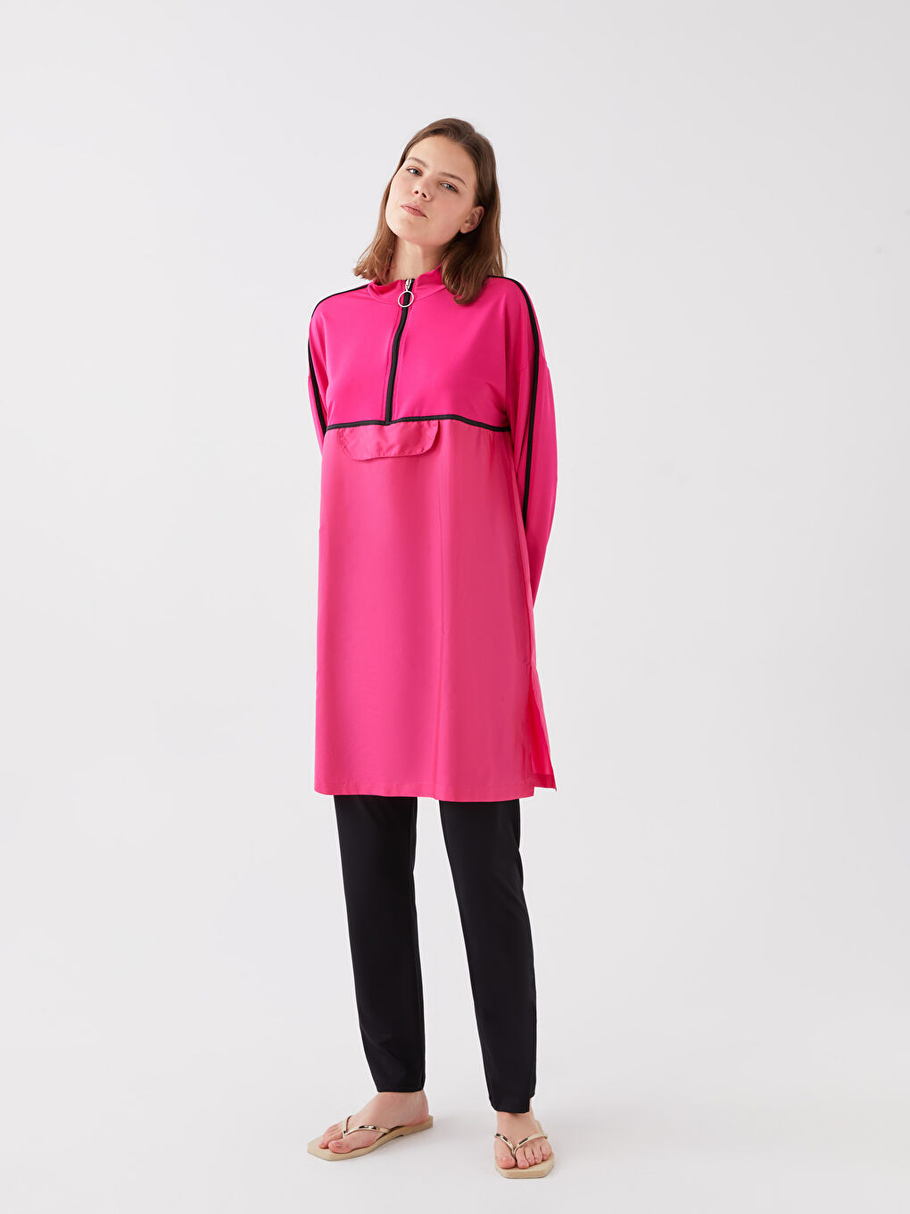 Siyah Kadın Beli Lastikli Düz Tesettür Mayo Altı-1