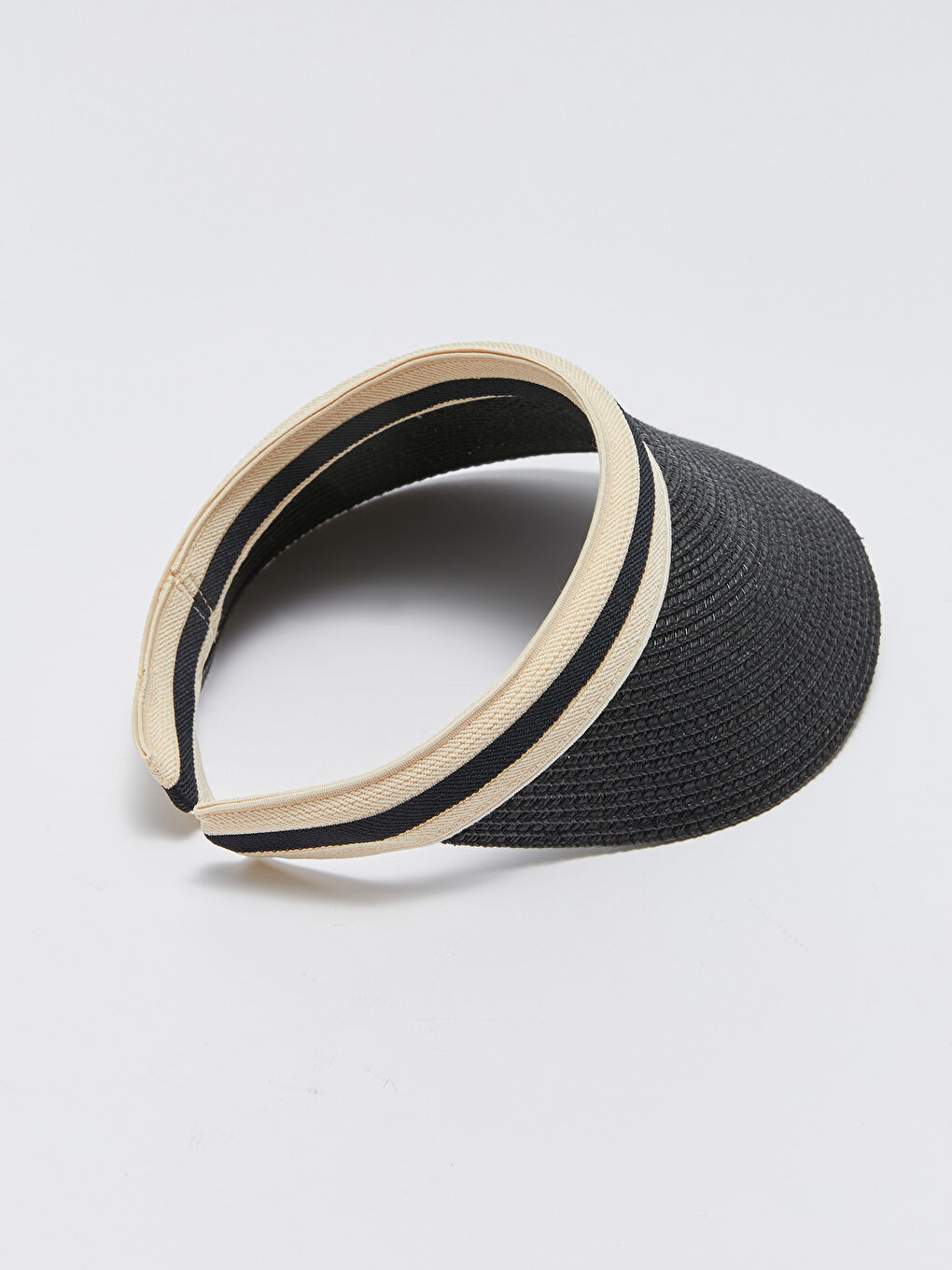 Siyah Çizgili Kadın Hasır Vizör Şapka-3