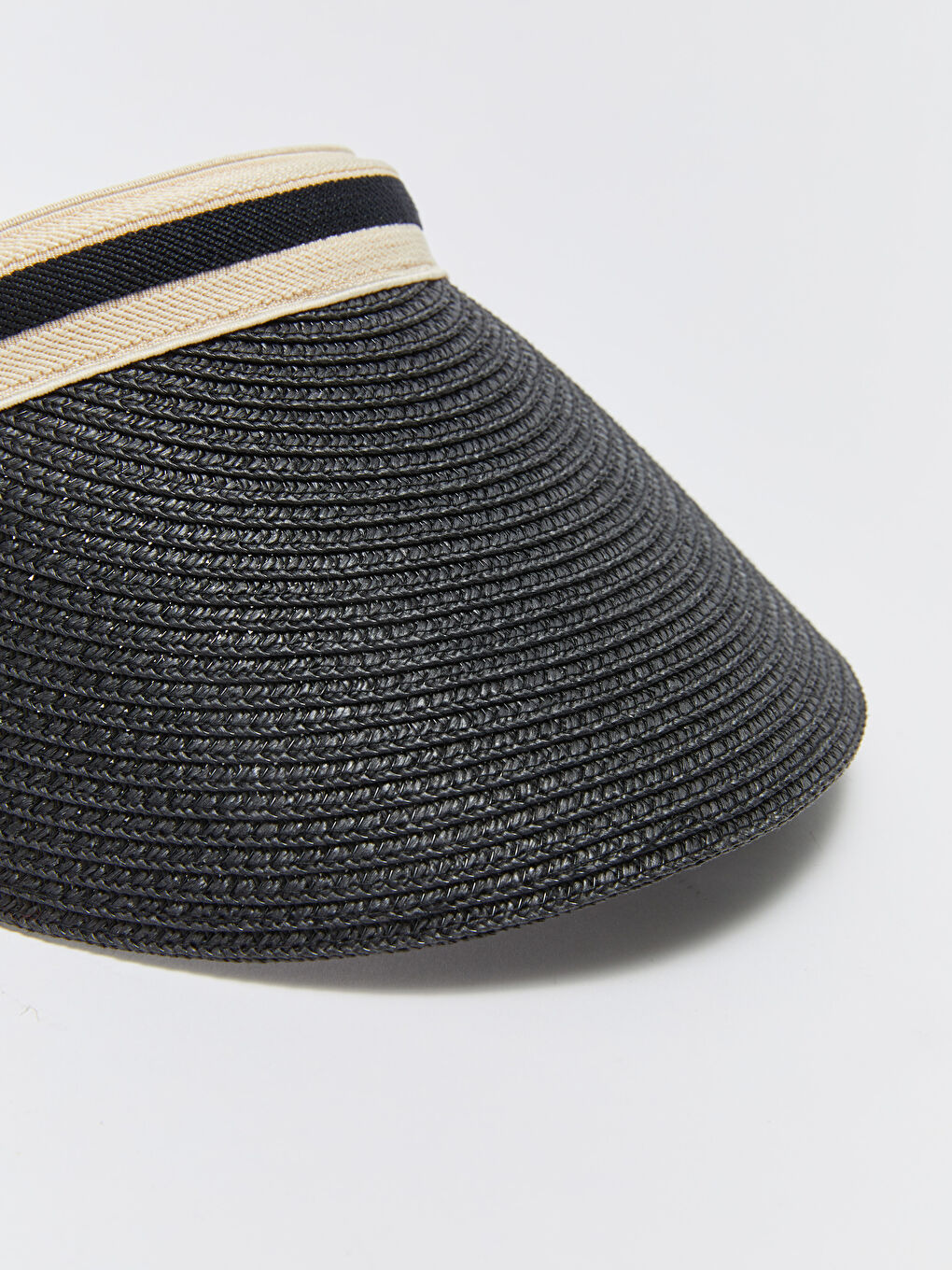 Siyah Çizgili Kadın Hasır Vizör Şapka-4
