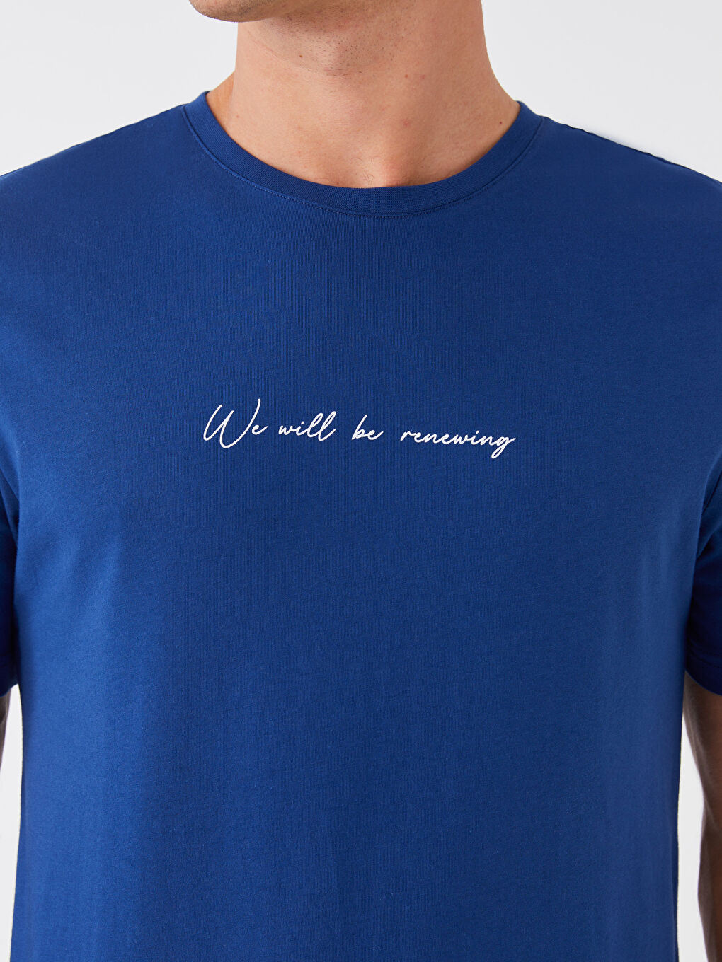 Lacivert Bisiklet Yaka Kısa Kollu Baskılı Penye Erkek Tişört-3