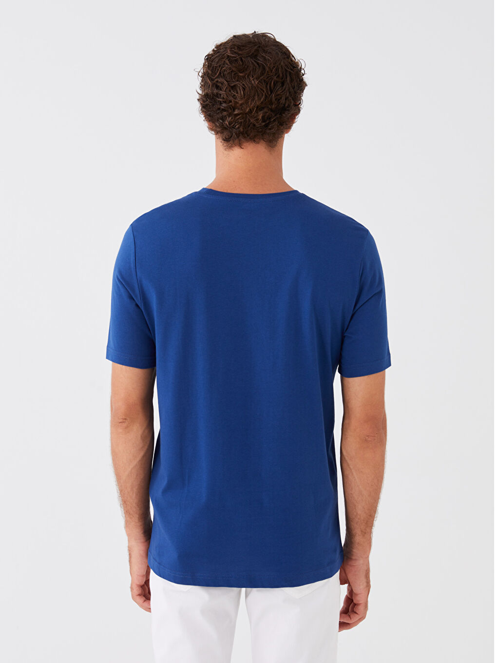 Lacivert Bisiklet Yaka Kısa Kollu Baskılı Penye Erkek Tişört-4