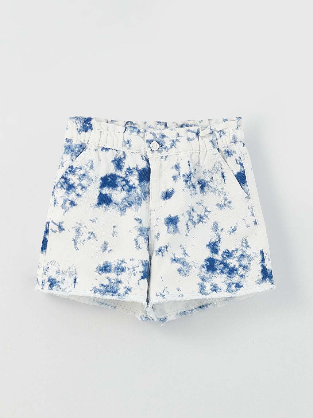 Karışık Beli Lastikli Batik Desenli Kız Çocuk Jean Şort