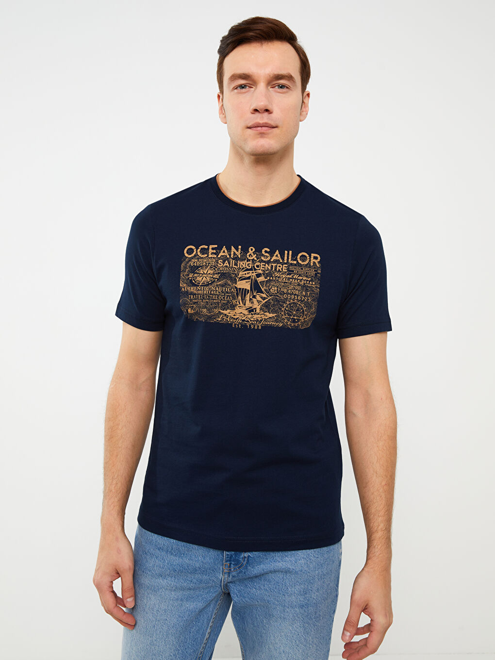 T-shirt en Jersey à Motifs à Manches Courtes et Col Rond pour Hommes-1