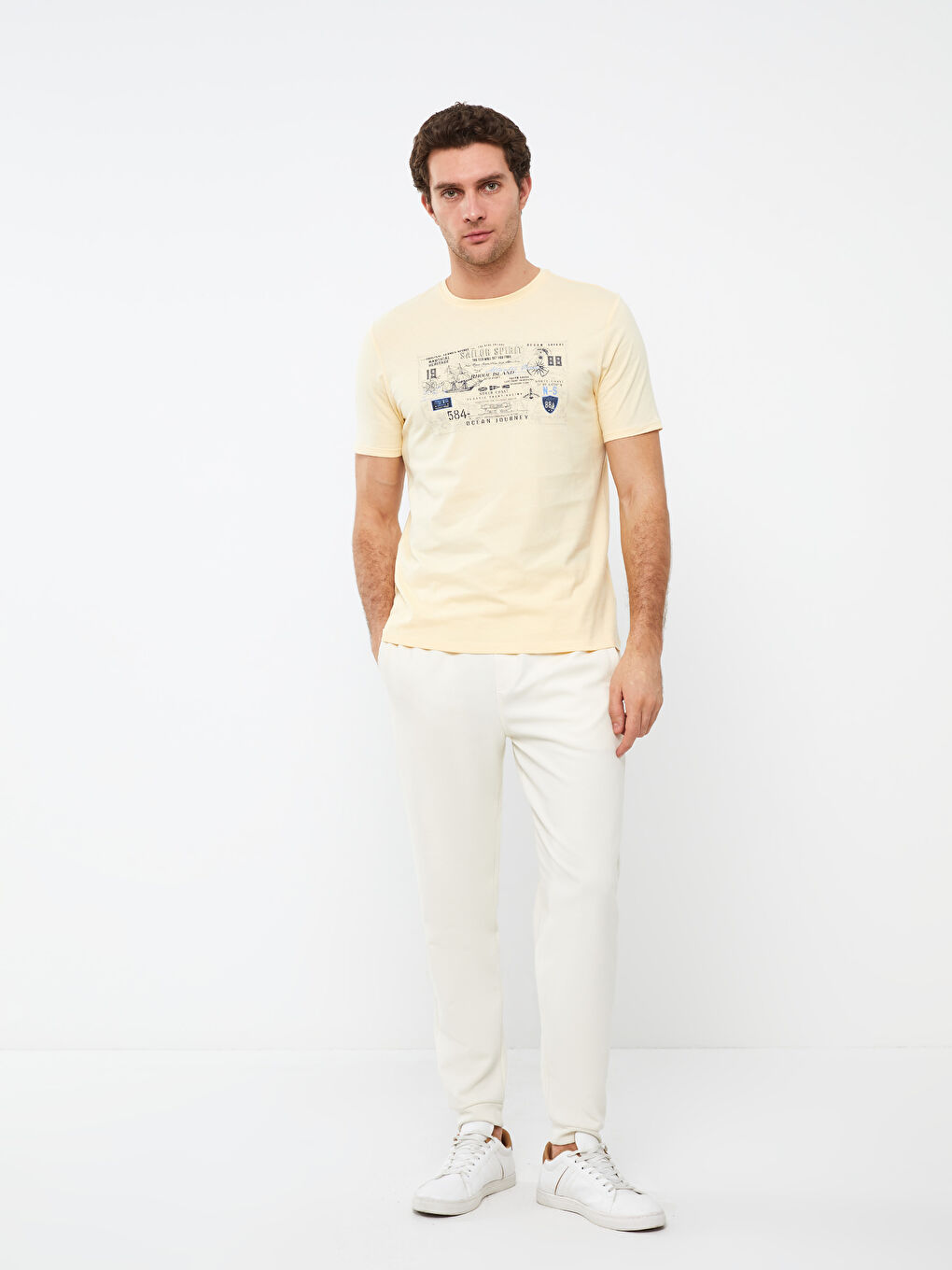 Sarı Bisiklet Yaka Kısa Kollu Baskılı Penye Erkek Tişört-2