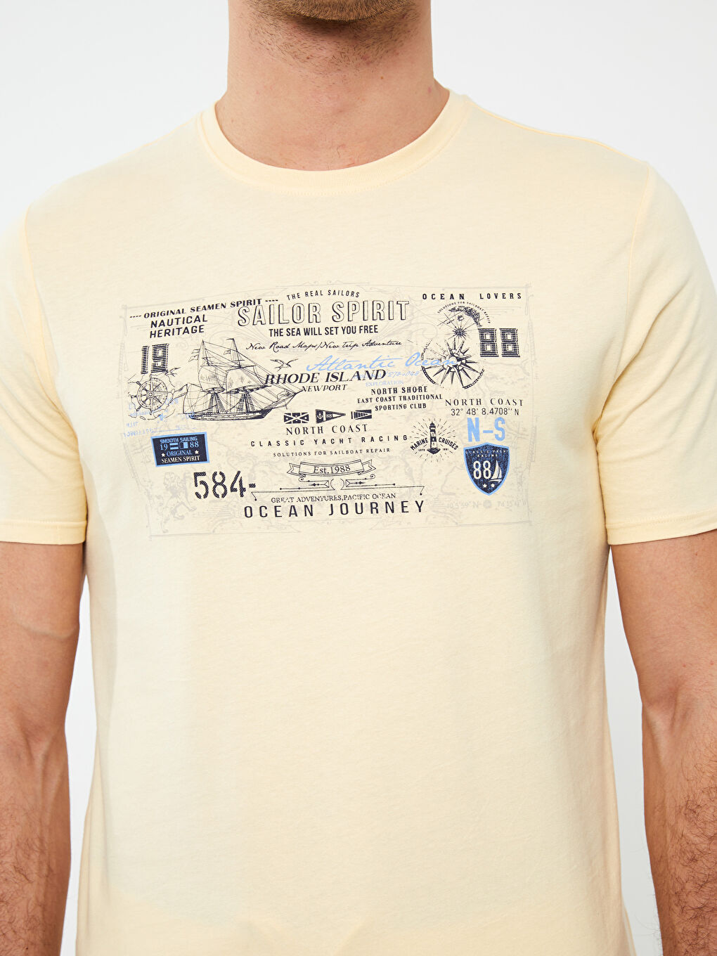 Sarı Bisiklet Yaka Kısa Kollu Baskılı Penye Erkek Tişört-3