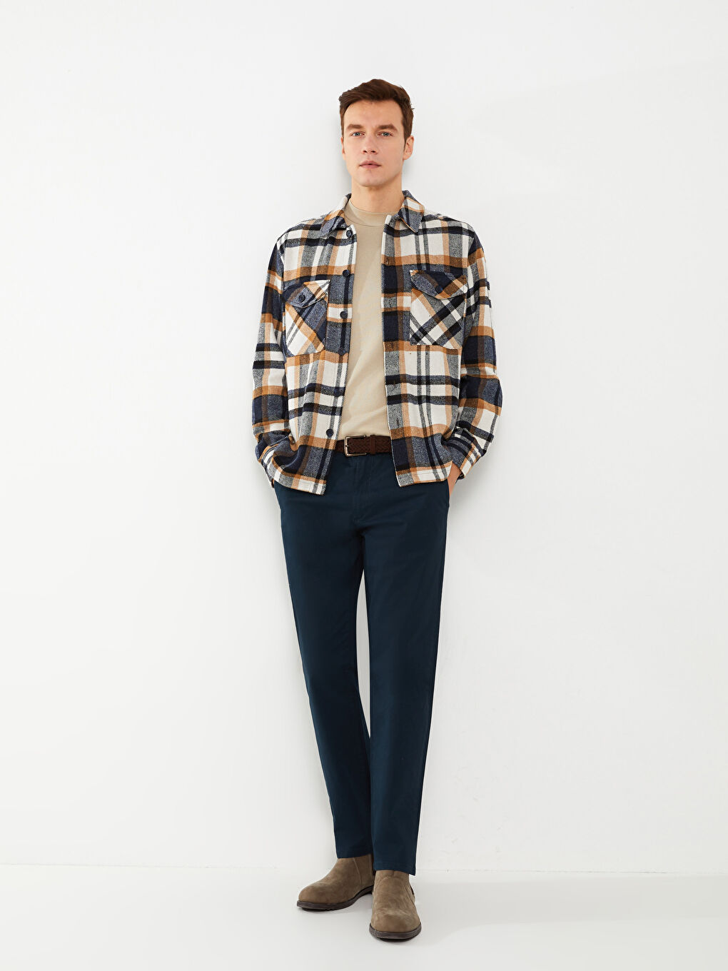 بنطلون تشينو بقماش جباردين بقصة عادية - للرجال