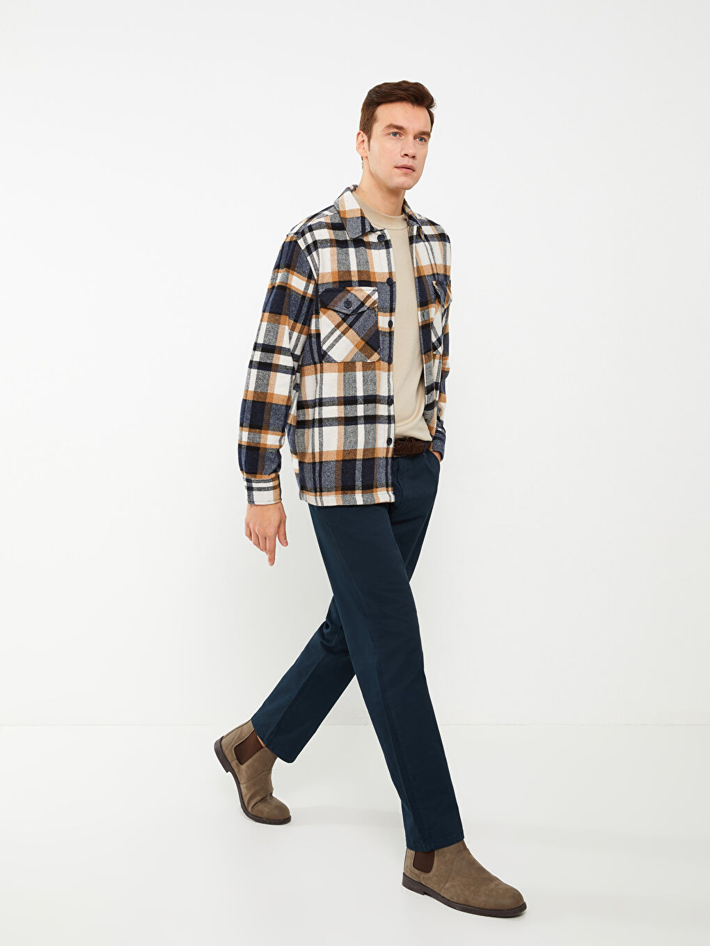 بنطلون تشينو بقماش جباردين بقصة عادية - للرجال-1