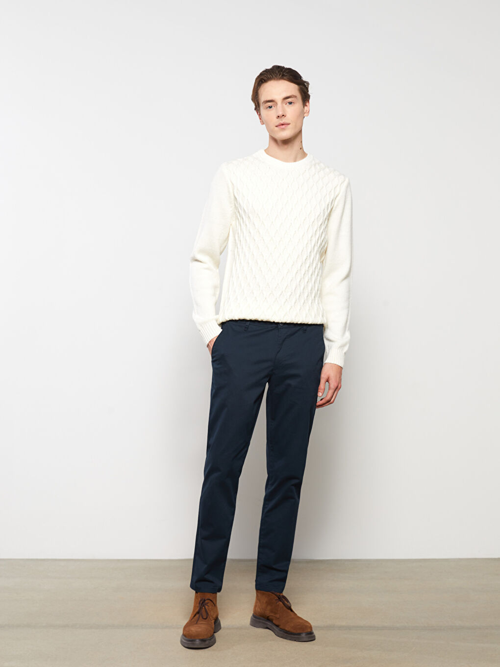 بنطلون تشينو جبردين رفيع - للرجال-1