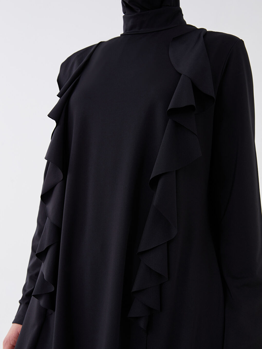 Stand Up Collar Straight Long Sleeve Women Hijab Swimsuit Set-2