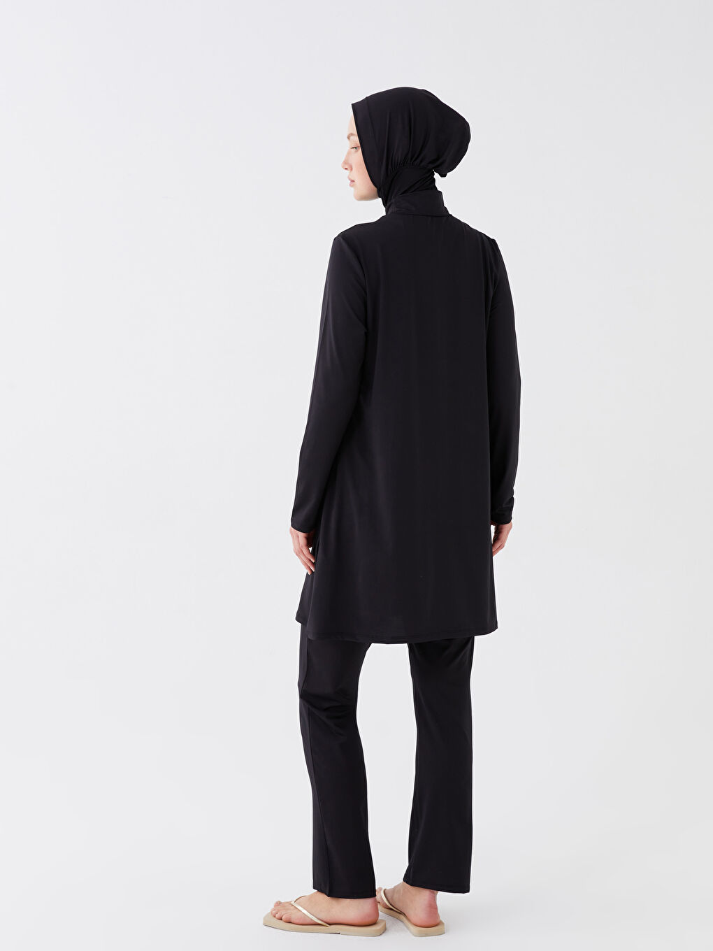 Stand Up Collar Straight Long Sleeve Women Hijab Swimsuit Set-3