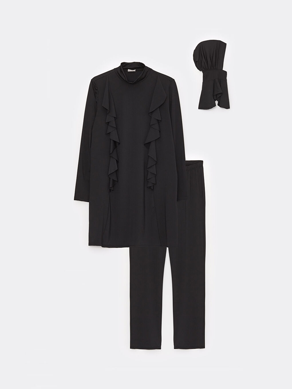 Stand Up Collar Straight Long Sleeve Women Hijab Swimsuit Set-4