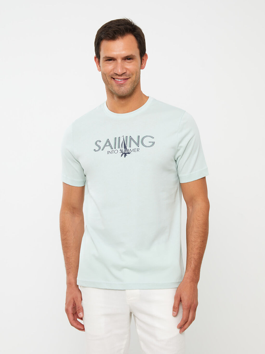 Crew Neck Short Sleeve Printed Combed Cotton Men's T-shirt