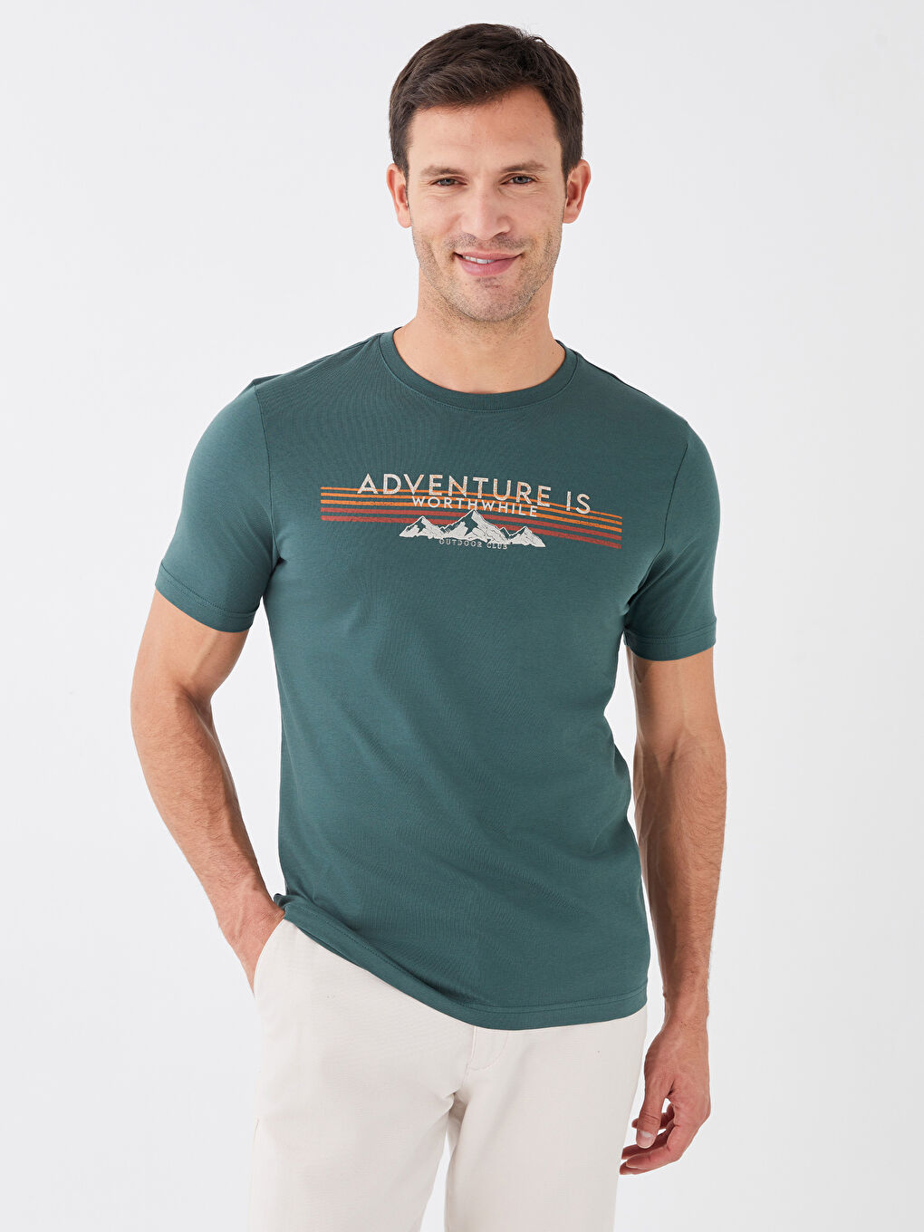 Yeşil Bisiklet Yaka Kısa Kollu Baskılı Penye Erkek Tişört