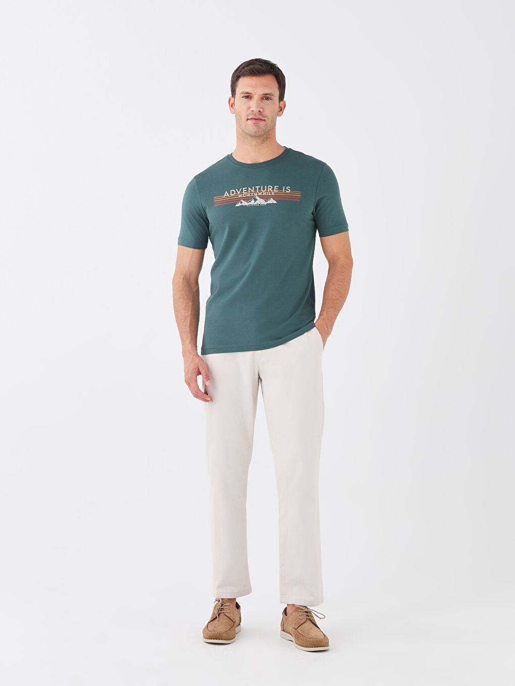 Yeşil Bisiklet Yaka Kısa Kollu Baskılı Penye Erkek Tişört-2