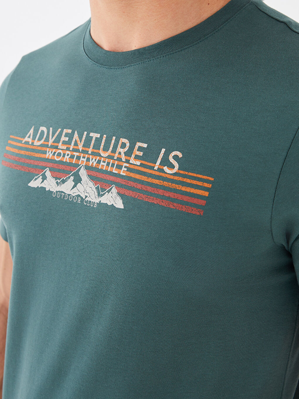 Yeşil Bisiklet Yaka Kısa Kollu Baskılı Penye Erkek Tişört-3