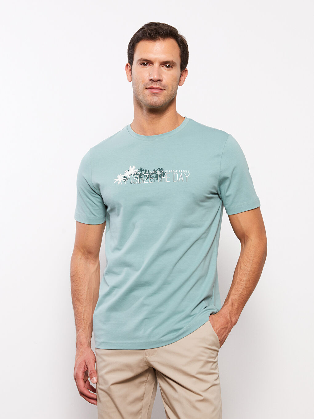 تيشيرت رجالي ياقة دائرية كم قصير مطبوع قطن ممشط-2