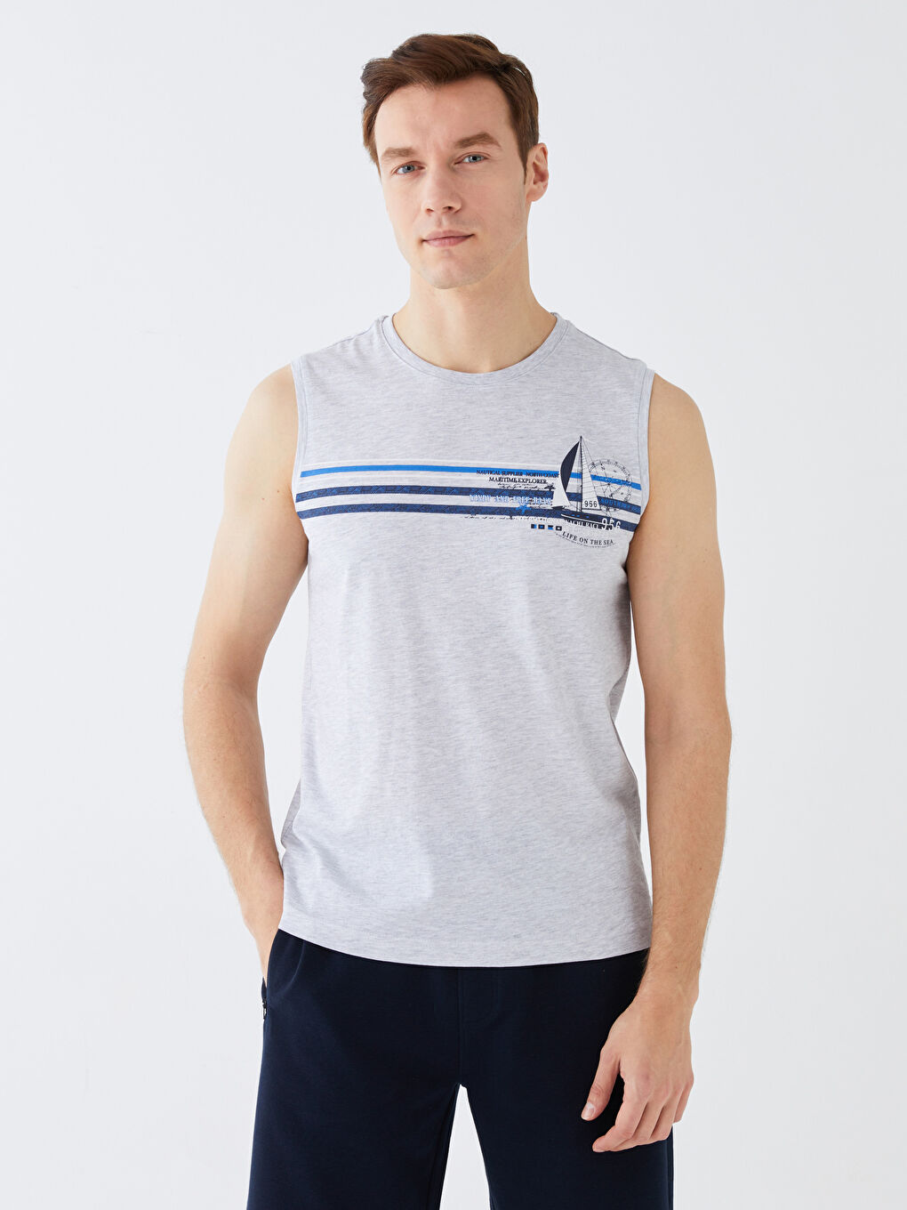 Crew Neck Printed Men's Sleeveless T-Shirt-2