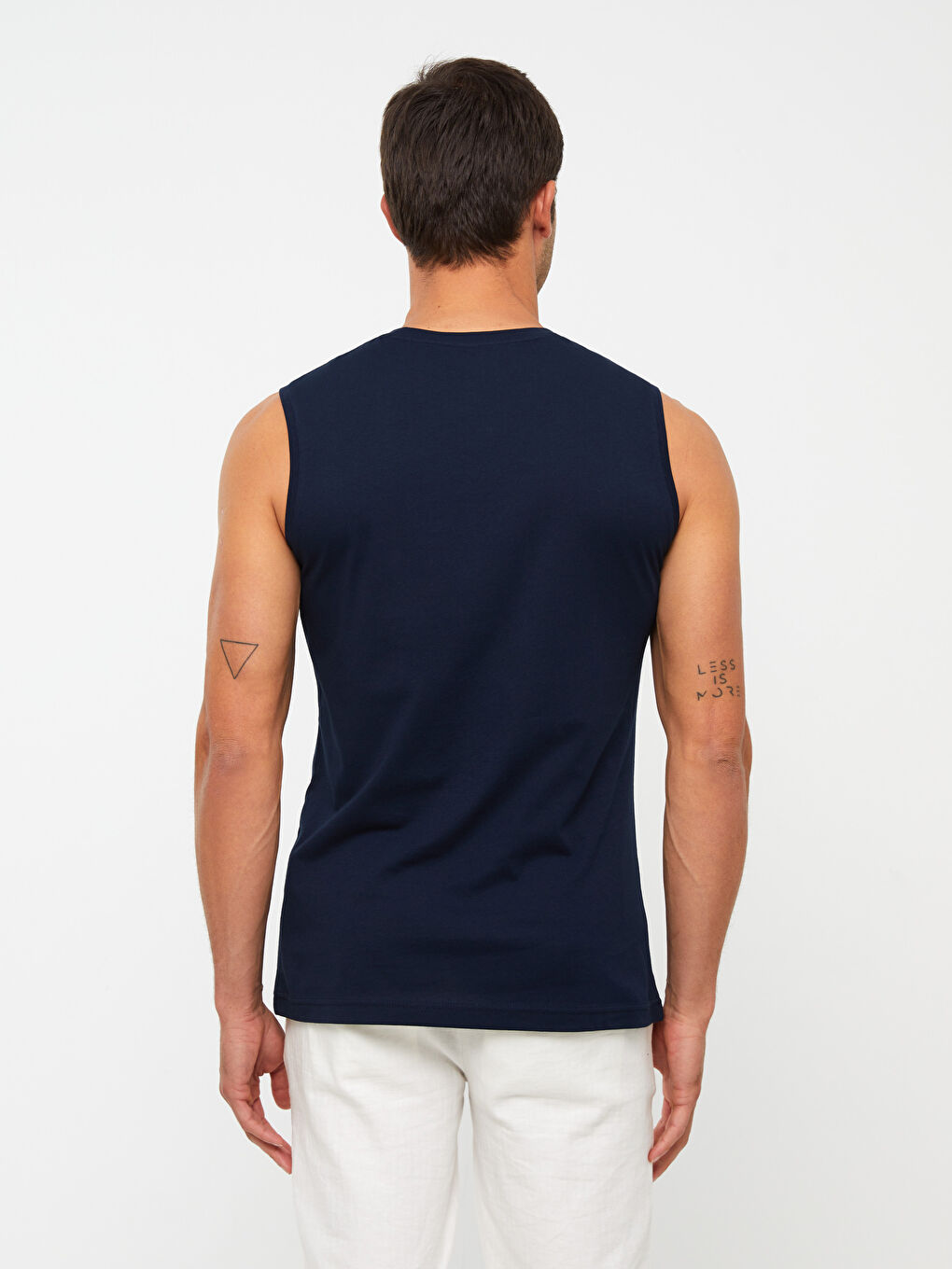 Lacivert Bisiklet Yaka Baskılı Erkek Kolsuz Tişört-4