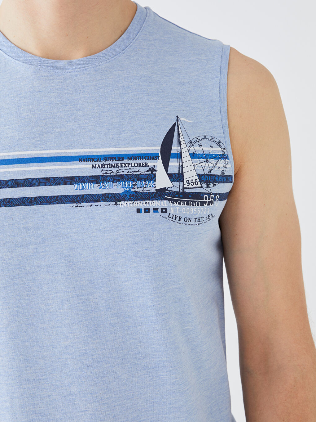 Mavi Bisiklet Yaka Baskılı Erkek Kolsuz Tişört-3